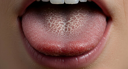 Obraz premium Fissured Tongue Dry Mouth Medical Condition Oral Health Close Up Macro Shot