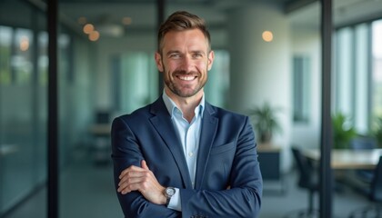 Fototapeta premium Smiling Businessman in Suit with Arms Crossed