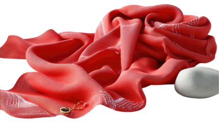 Crimson Waves: Abstract flowing fabric display, with a key feature being the elegant and artistic display of flowing fabric, the picture highlights the use of light and shadow.