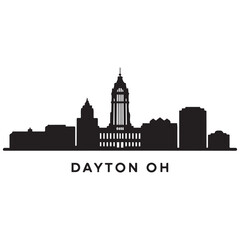 Obraz premium Dayton, OH skyline, monochrome Vector black silhouette. with white background