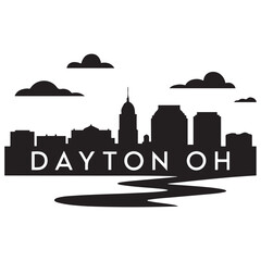 Fototapeta premium Dayton, OH skyline, monochrome Vector black silhouette. with white background