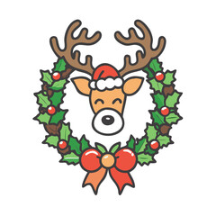 reindeer with wreath icon, reindeer with wreath vector illustration-simple illustration of reindeer with wreath, perfect for reindeer with wreath logos and icons