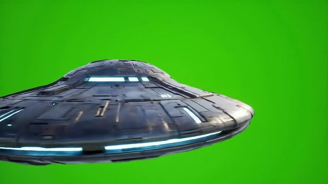 Animated ufo craft against green screen for digital compositing and special effects