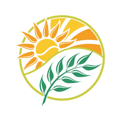 Fototapeta premium Sun and Leaves Symbol in a Circle