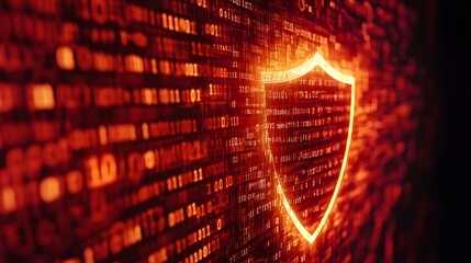 Digital Security Concept with Shield on Binary Code Background
