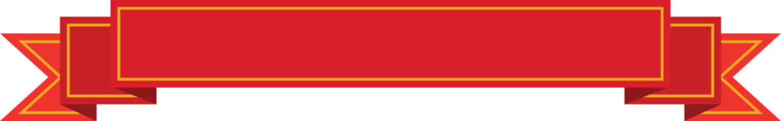 Red Ribbon with Gold Line Banner Icon - Vector Decorative Labels and Badges