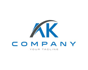 AK initial letter logo design with curved line vector template for company branding