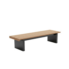 Modern park bench design with light wood and dark metal base