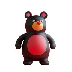 Naklejka premium Cute cartoon bear with red belly and ears stands against transparency background