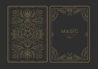 Modern magic witchcraft frames with floral elements and ornament. Decorative floral back and face card design. Vector illustration