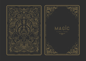 Modern magic witchcraft frames with floral elements and ornament. Decorative floral back and face card design. Vector illustration
