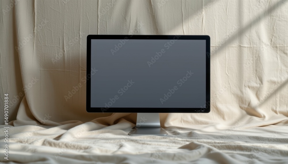 Aufkleber creative workspace setup with computer monitor home office digital display cozy environment minimali