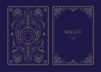 Modern magic witchcraft frames with floral elements and ornament. Decorative floral back and face card design. Vector illustration