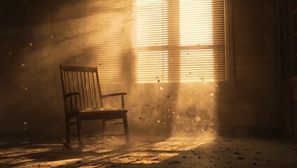 Dusty Rocking Chair with Sunlit Room.