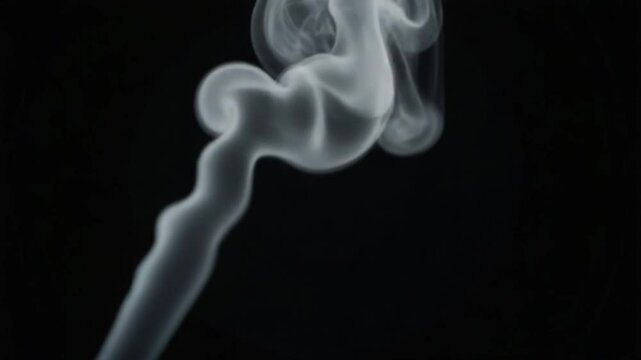 Abstract smoke rises up in beautiful swirls on black background.