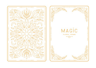 Modern magic witchcraft frames with floral elements and ornament. Decorative floral back and face card design. Vector illustration