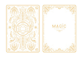 Modern magic witchcraft frames with floral elements and ornament. Decorative floral back and face card design. Vector illustration