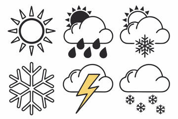 Weather Icons Set with clouds and sun – Flat Vector Illustration