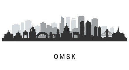 Omsk City Skyline Silhouette. (1)