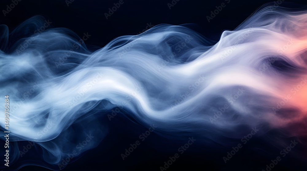 Poster abstract ethereal background featuring flowing smoke, dark and light tones, creating a mysterious at