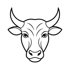 clean bull face line drawing vector