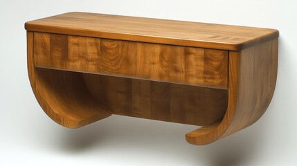 Wooden wall-mounted console table with curved sides and a drawer