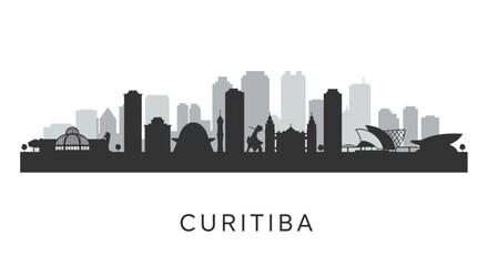 Naklejka premium Curitiba Skyline Silhouette with Brazil Cityscape Vector.