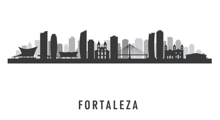 Obraz premium Fortaleza Cityscape Skyline with Brazil Silhouette.