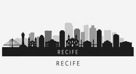 Fototapeta premium Recife Skyline with Brazil Cityscape, and Vector Illustration.