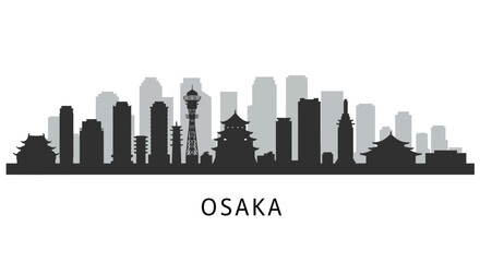 Fototapeta premium Osaka Skyline Silhouette with Japan Cityscape, and White.
