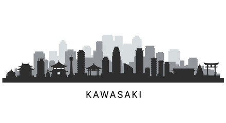 Naklejka premium Kawasaki with Japan Skyline Silhouette Vector.