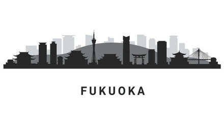 Fukuoka Japan Skyline Cityscape Silhouette.