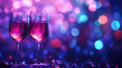 Two Wine Glasses with Pink Liquid and Bokeh Lights Background Celebrate Special Moment