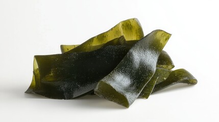 Fototapeta premium Fresh Seaweed Leaves Displayed on White Background for Culinary Use