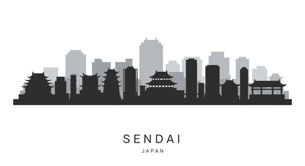 Sendai Skyline Japan Cityscape Silhouette.