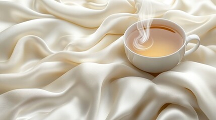 Delicate cup of tea on flowing silk