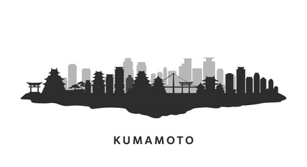 Fototapeta premium Kumamoto Skyline with Japan Black Vector Silhouette.