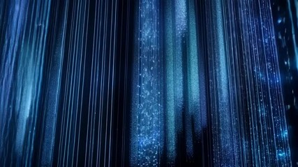 Abstract image of glowing blue light streams cascading down, creating a digital curtain effect with shimmering particles and ethereal atmosphere - Powered by Adobe