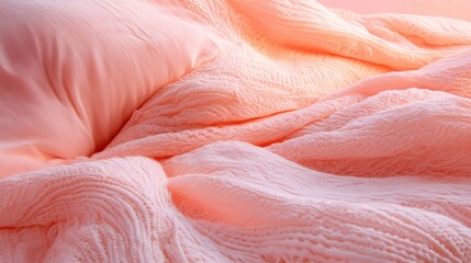Soft, pale pink bedding, draped luxuriously