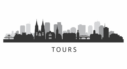 Obraz premium Tours France Skyline with Cityscape Silhouette.