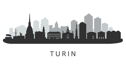 Turin Skyline Silhouette with Italy Cityscape.