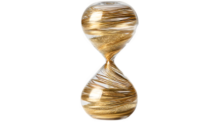 A classic hourglass filled with golden threads, symbolizing the time women invest in diplomacy, isolated on Transparent Background