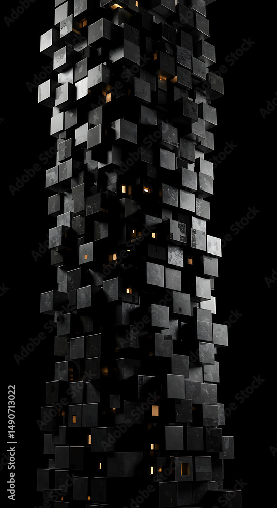 Poster dark geometric cube abstract structure 3d render background