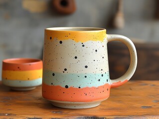 Vibrant ceramic mug with layered colors and speckles