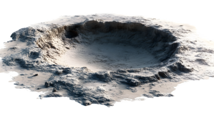 A crater left by an asteroid impact on a barren planet, isolated on Transparent Background
