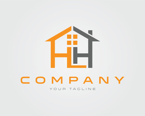 Letter HH Real estate company logo design orange and gray house building vector template identity for business