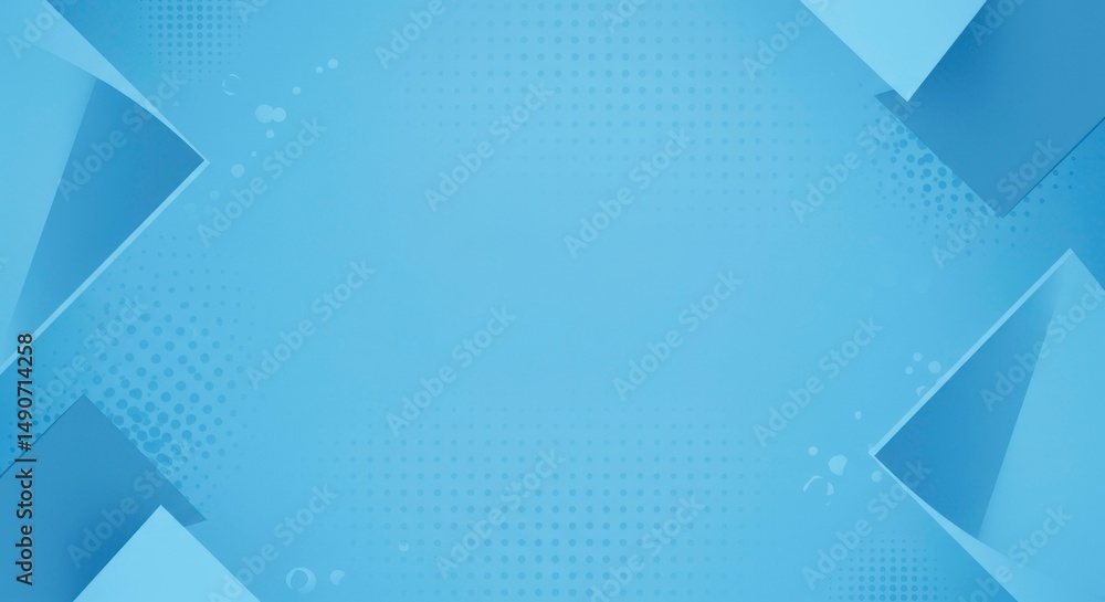 Poster abstract geometric composition in shades of blue, with squares and triangles, creating a modern desi