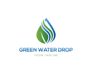 Abstract green water drop logo with leaf shaped design vector template clean and modern