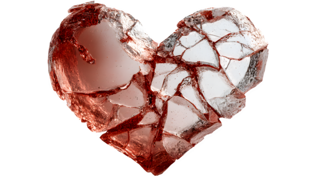 A heart with one half cracked and fading into transparency, isolated on Transparent Background