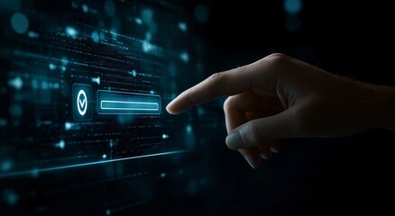 Fototapeta premium Digital interaction experience user engaging with search functionality in a futuristic interface virtual environment close-up perspective user-centric concept